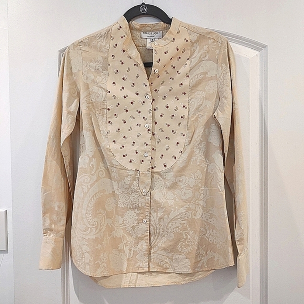 Paul & Joe France Henley Collar Floral Cream Tapestry Romantic Shirt Siz…